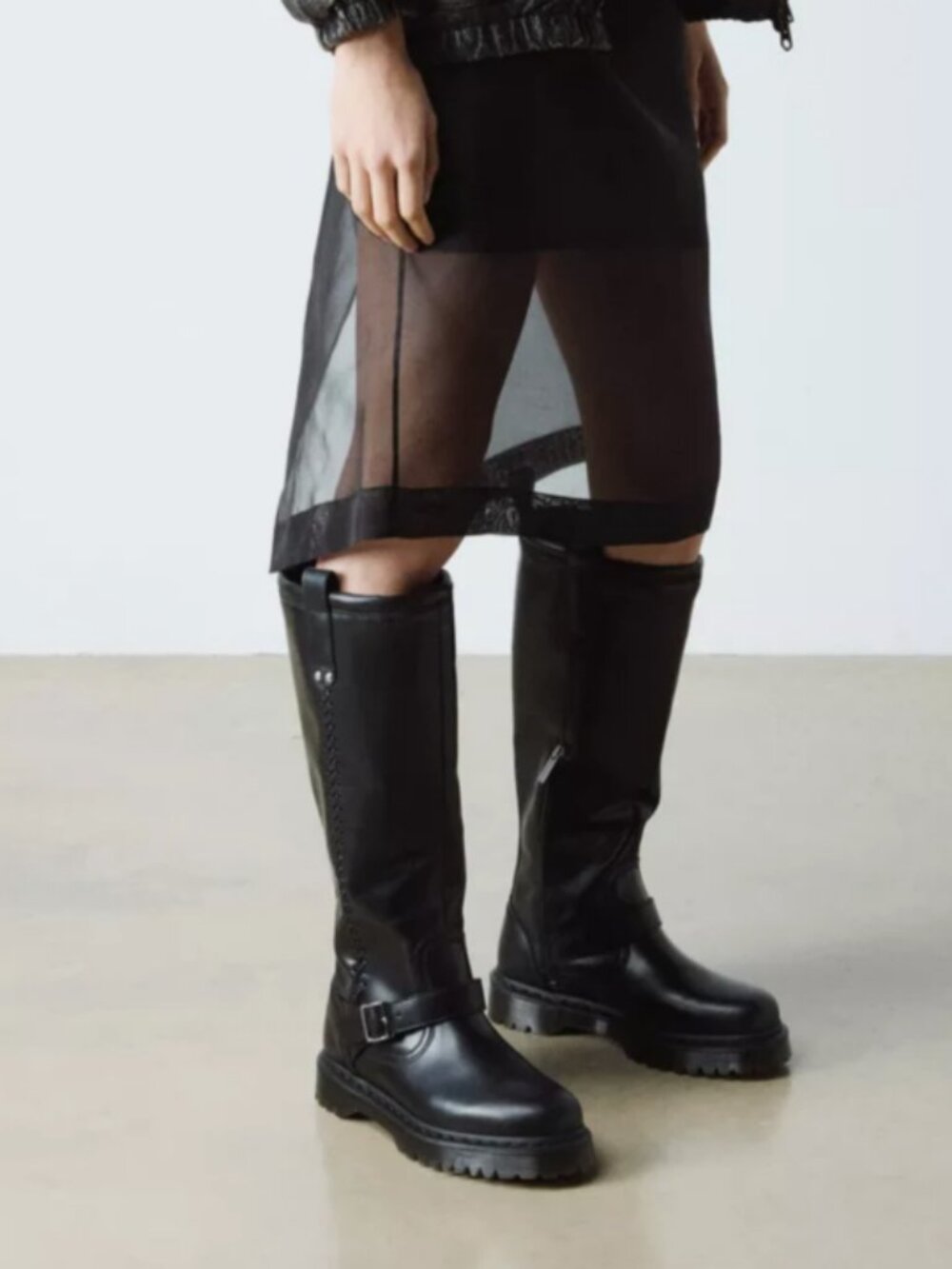DR. MARTENS ANISTONE KNEE HIGH Orleans Leather Biker Boot MSRP$290